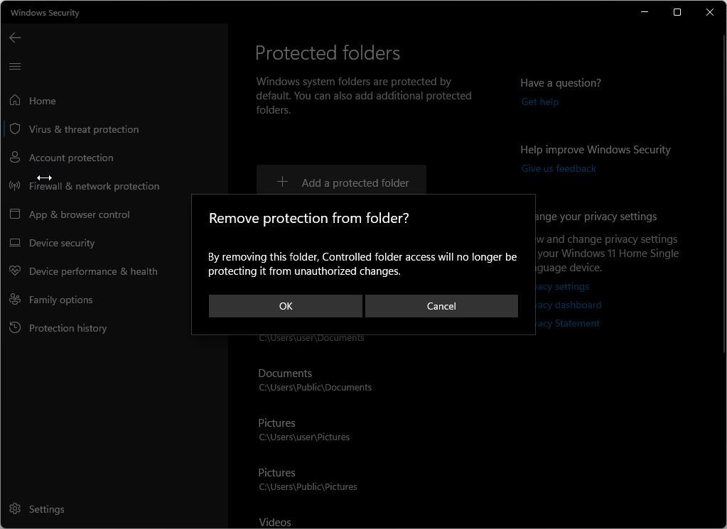 Remove protection folder