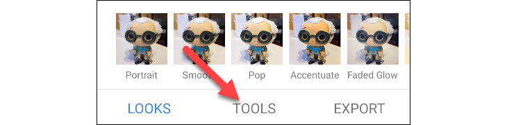 Вкладка Инструменты в Snapseed