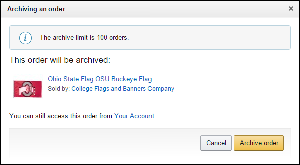 Кнопка архивирования заказа в списке заказов