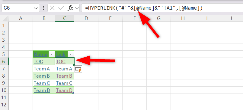 Применение формулы HYPERLINK к листам, полученным через Power Query.