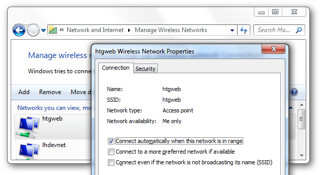 Свойства профиля сети с отмеченной опцией