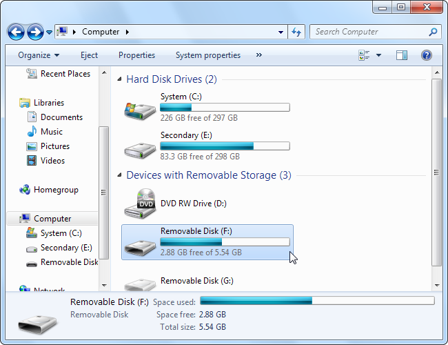 Скриншот: выбор буквы диска Android