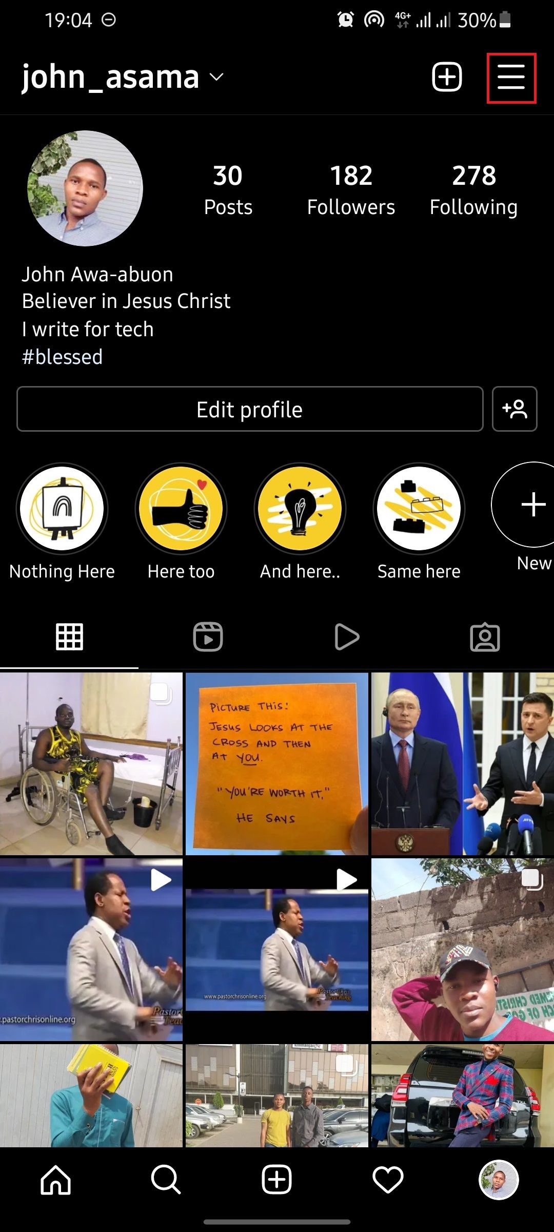 Скриншот: страница профиля в Instagram