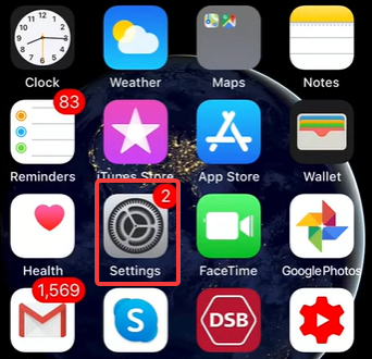 Настройки iOS на экране устройства