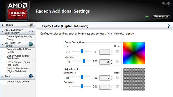 Настройка цветности в Radeon Settings