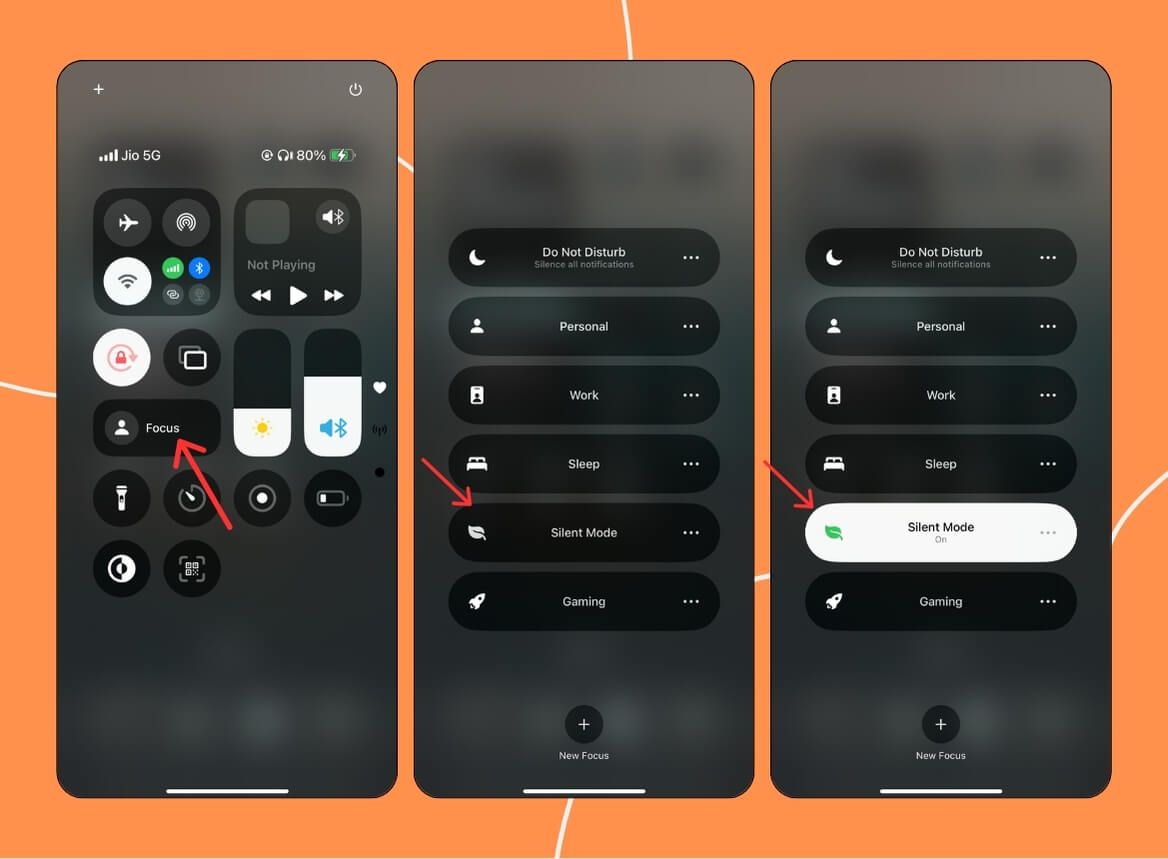 включение Silent Mode через Control Centre