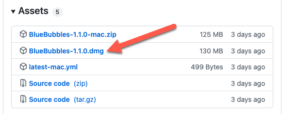 Кликните последнюю DMG‑сборку BlueBubbles на GitHub