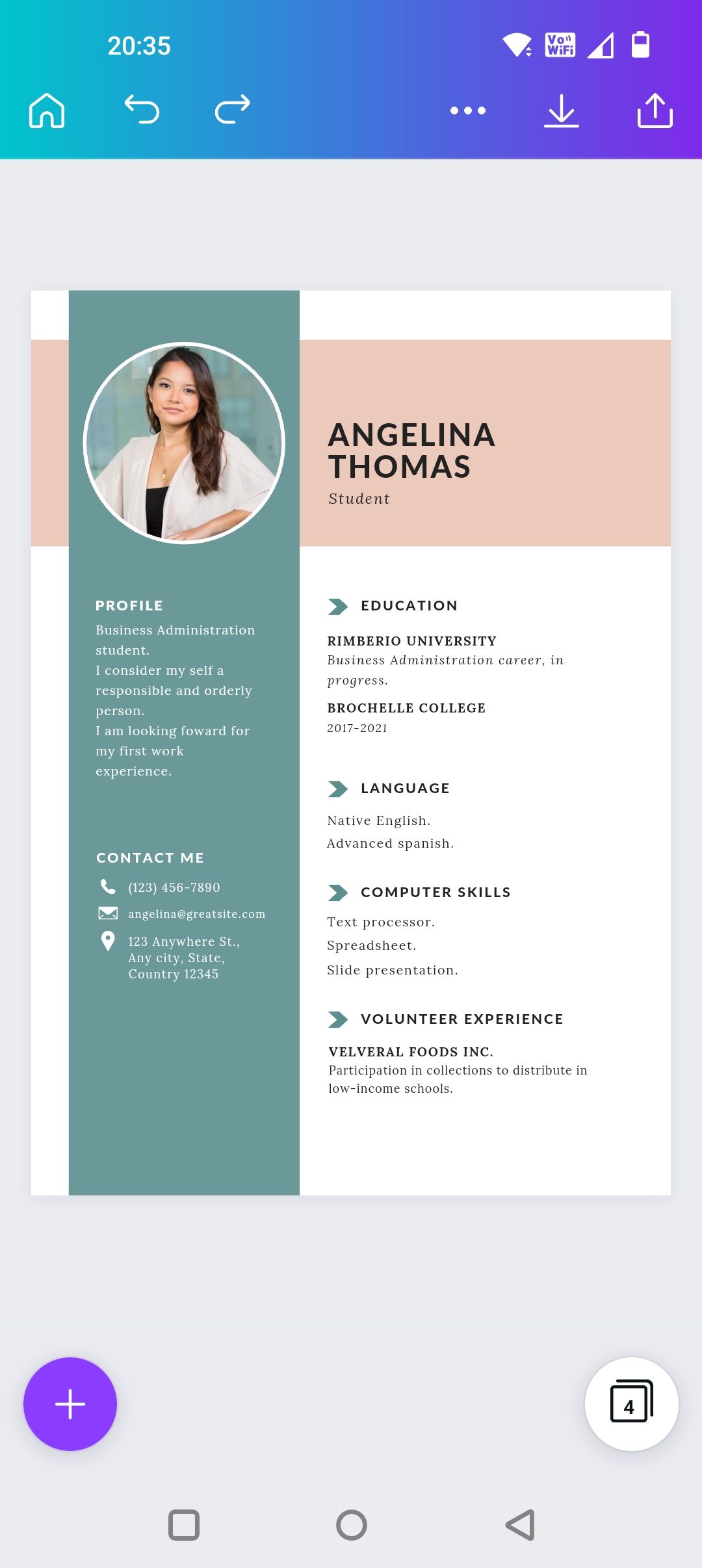 Замена фото в резюме через приложение Canva