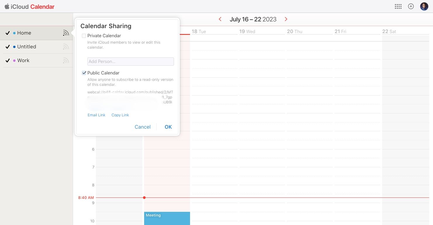 iCloud Calendar on Web