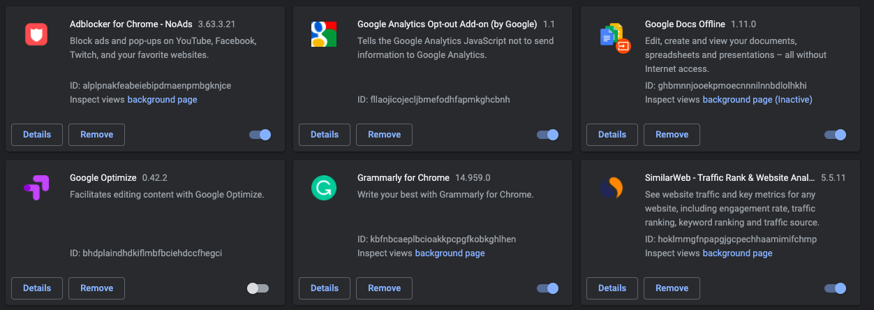 Отключение расширений в Chrome