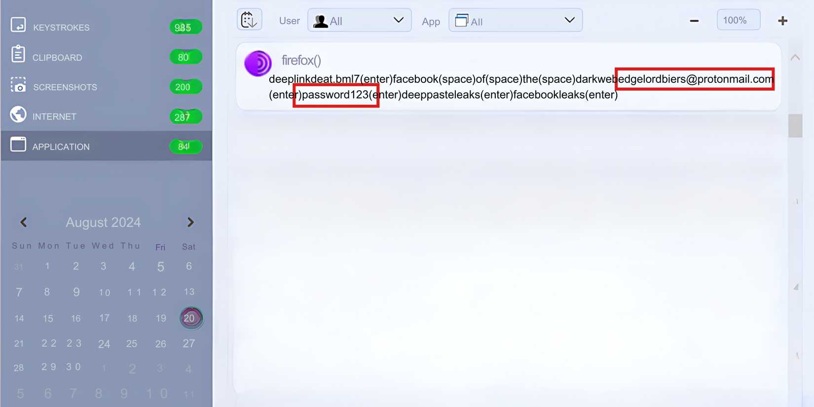 Иллюстрация записи нажатий клавиш программой кейлоггер