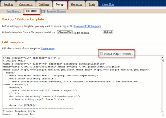 Blogger HTML bearbeiten und Widget-Vorlagen erweitern