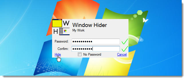 Назначение пароля для скрываемого окна в Window Hider