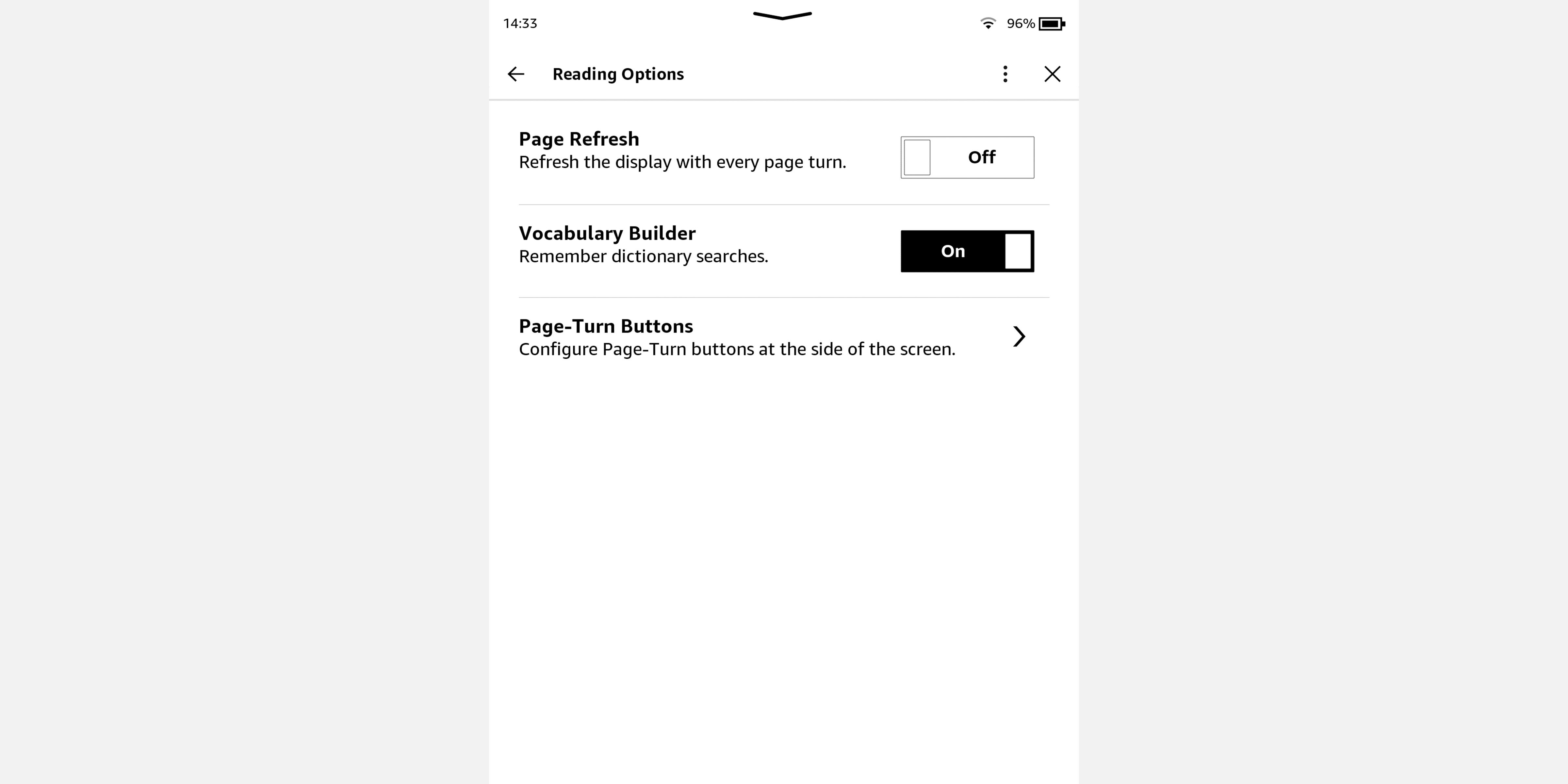 скриншот меню Kindle с Vocabulary Builder
