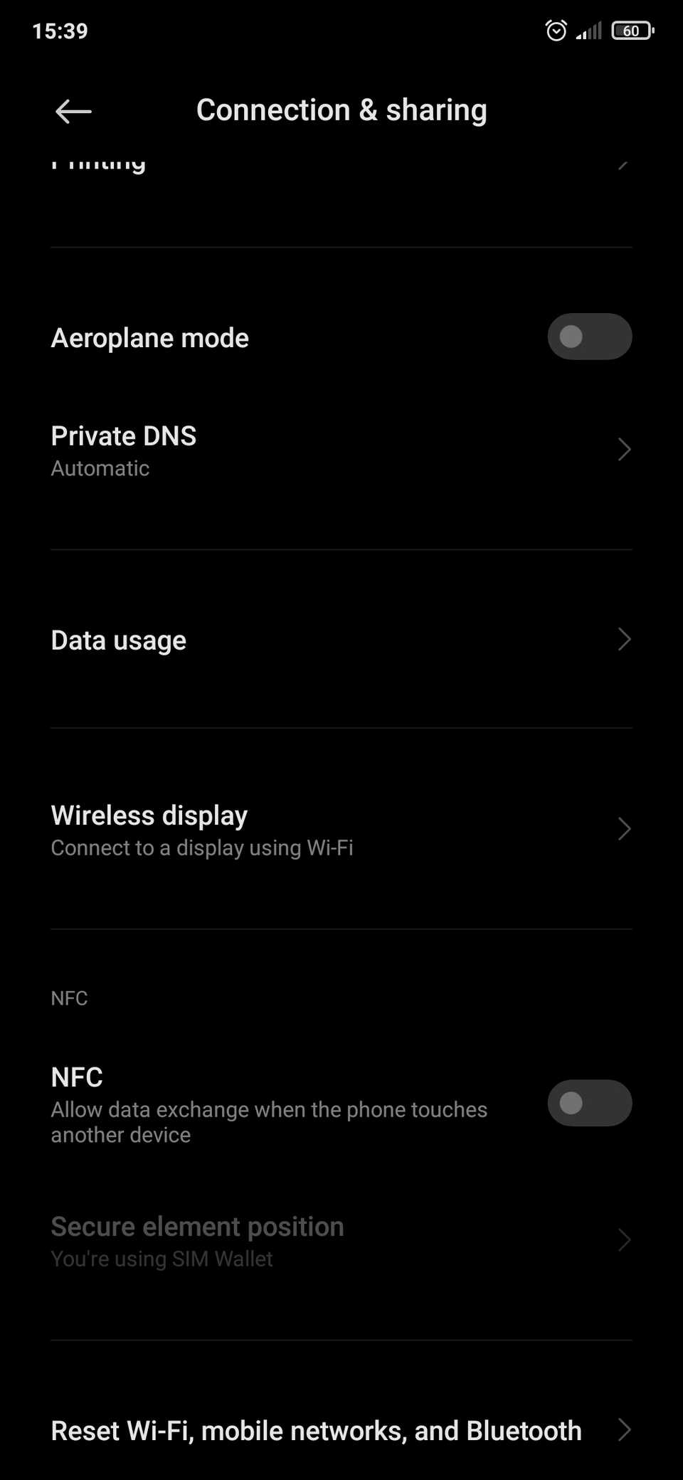 Страница Подключения и общий доступ MIUI