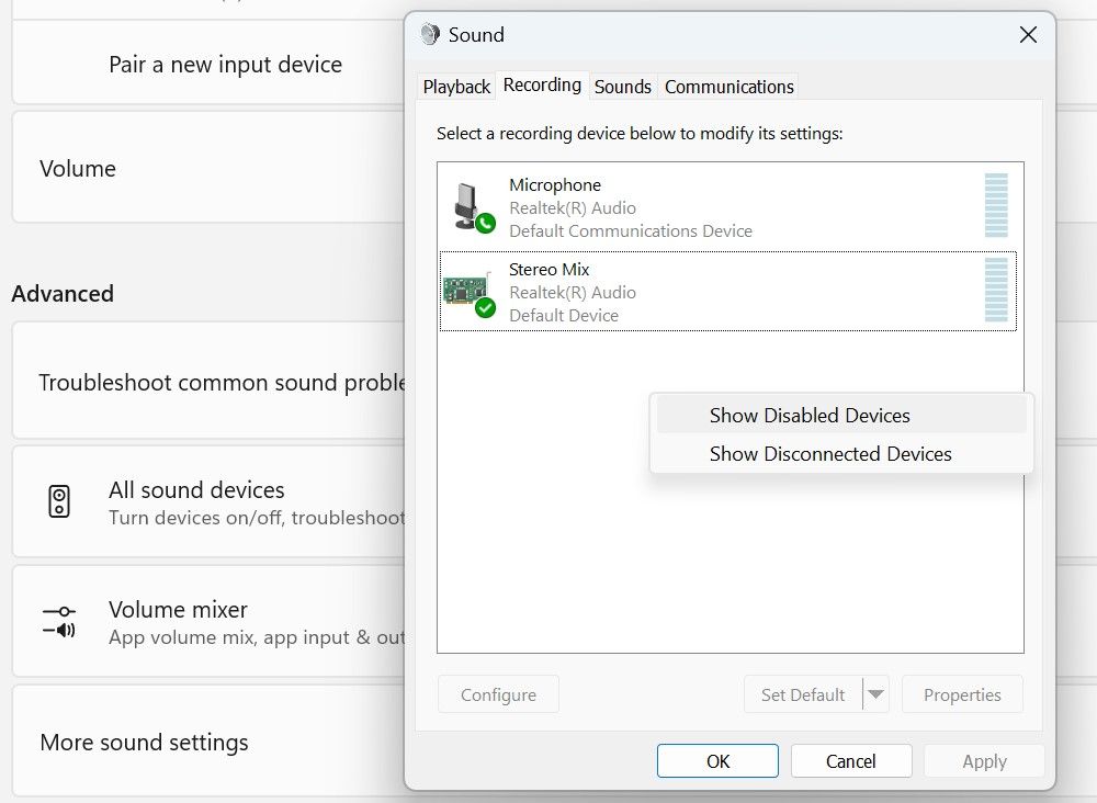 Показать отключённые устройства во вкладке 