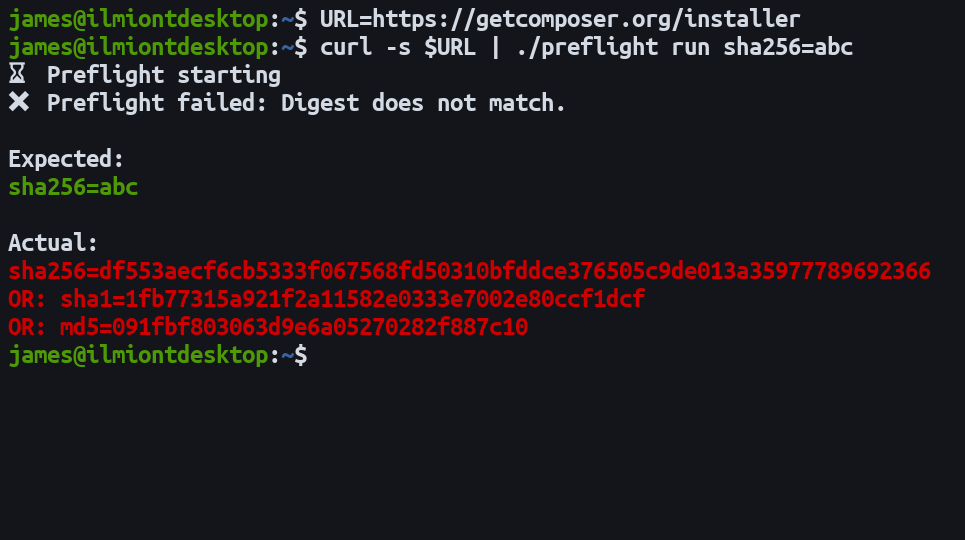 Скриншот неудачной проверки Preflight — сообщение об ошибке