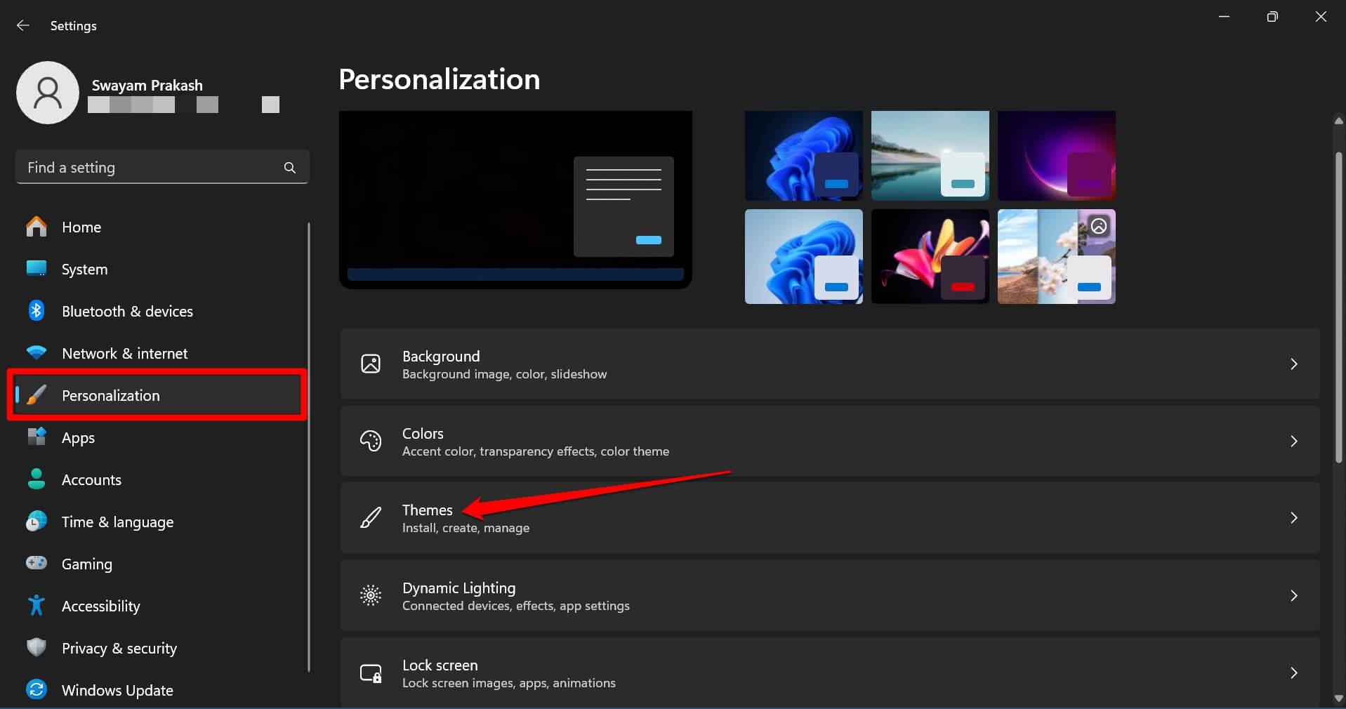 Параметры тем в Windows 11