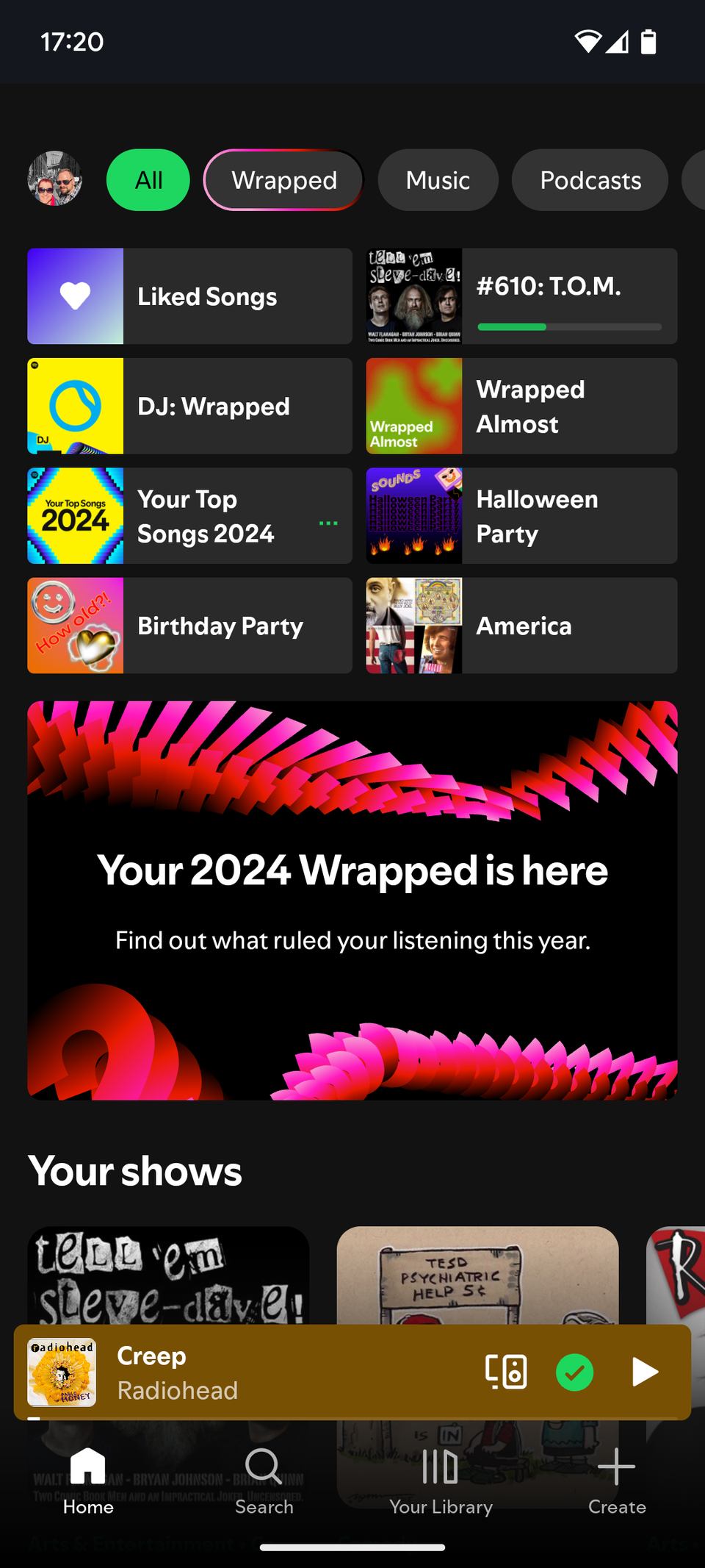 Spotify Wrapped on the app's homescreen