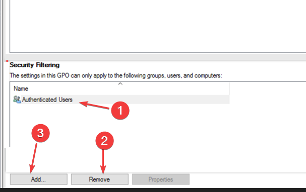 Удаление Authenticated Users из фильтрации безопасности
