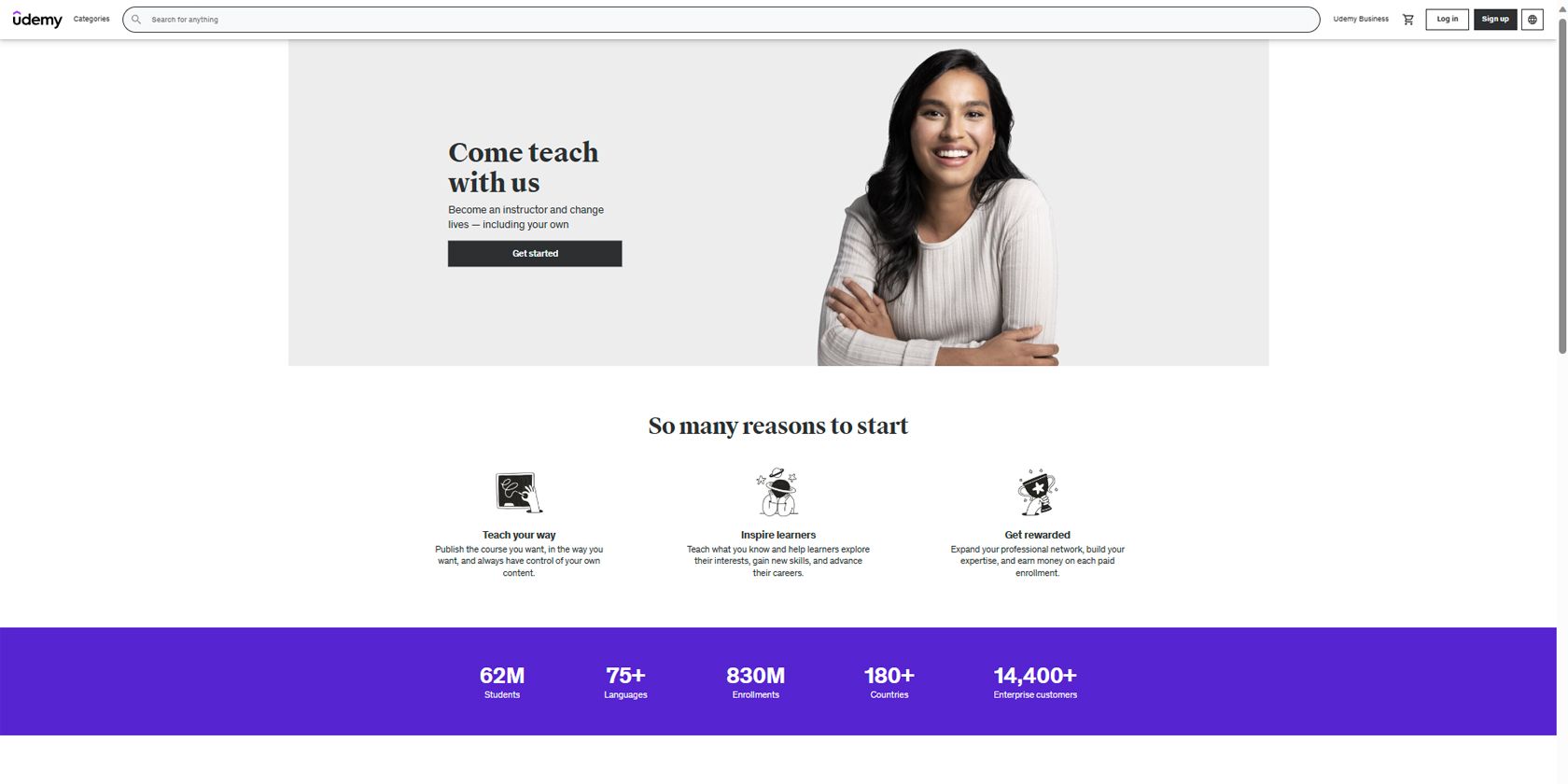 Udemy Teach With Us Home Page