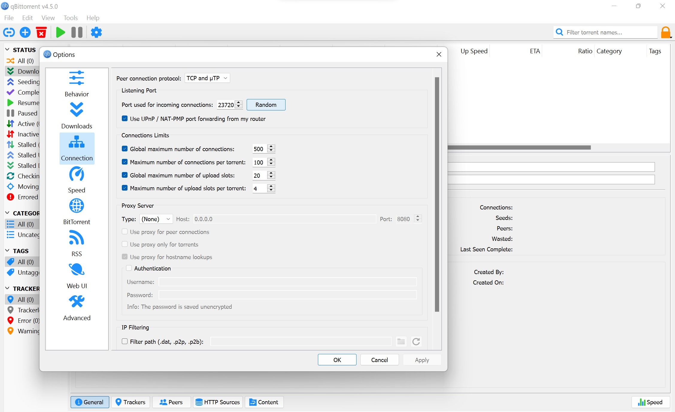 Clicking on the Random Button to Change the Port for Incoming Connections in the qBittorrent Client