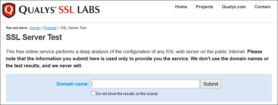 Qualys SSL Labs のテスト画面のスクリーンショット