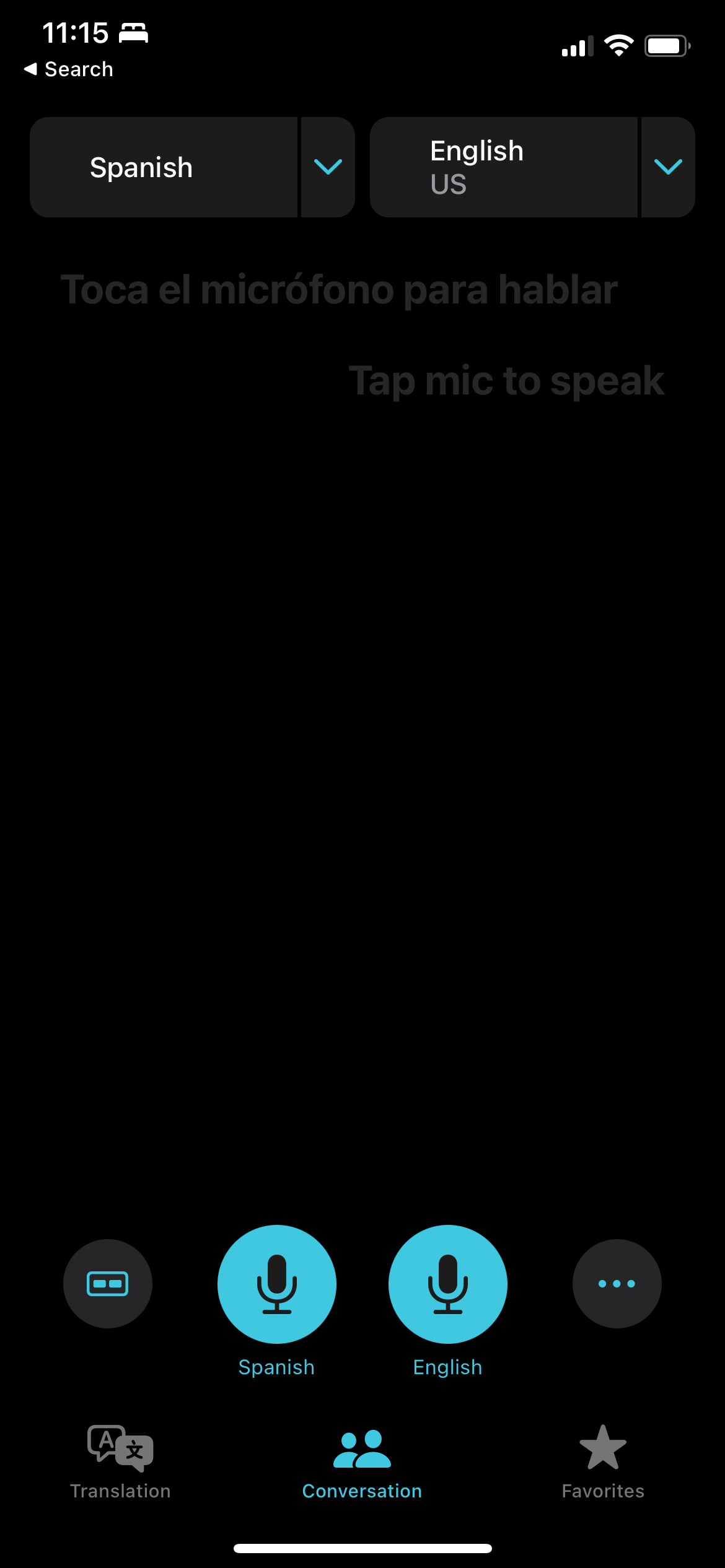 Вкладка «Разговор» с выбранными двумя языками