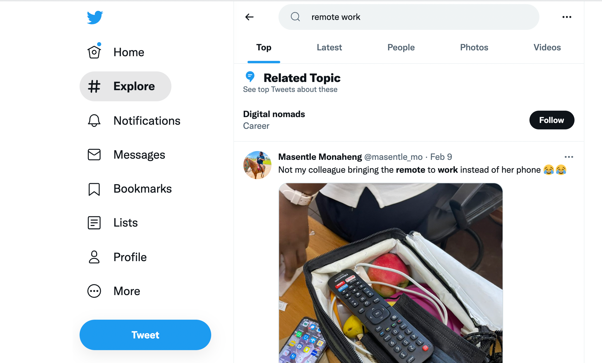 Поиск удалённой работы в Twitter