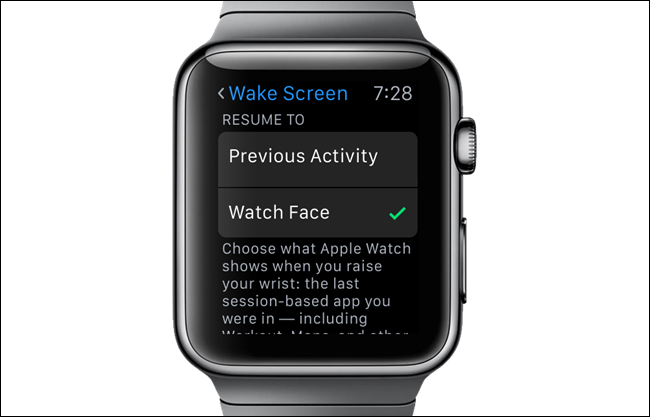 Циферблат выбран в настройках Пробуждение экрана на Apple Watch