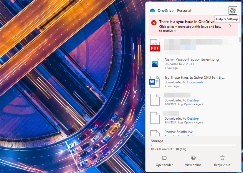 Экран OneDrive Home в Windows 11, показывающий элементы управления