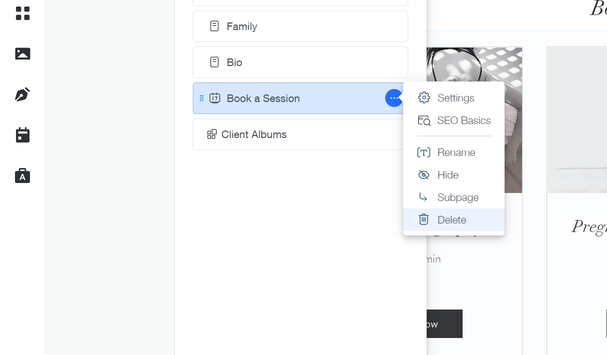 Удаление страницы в Wix