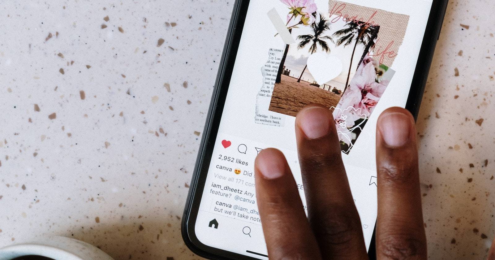Человек ставит лайк фото в приложении Instagram