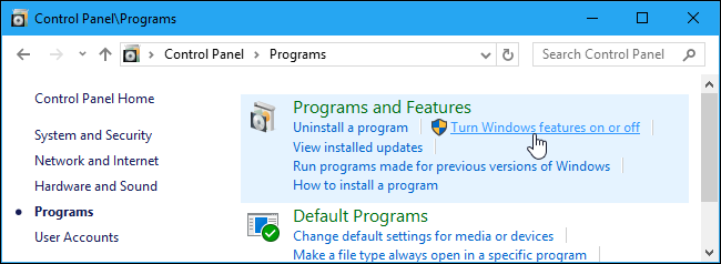 Окно: список компонентов Windows с опцией SMB 1.0/CIFS File Sharing Support