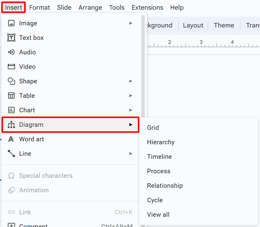 Выбор диаграммы в Google Slides