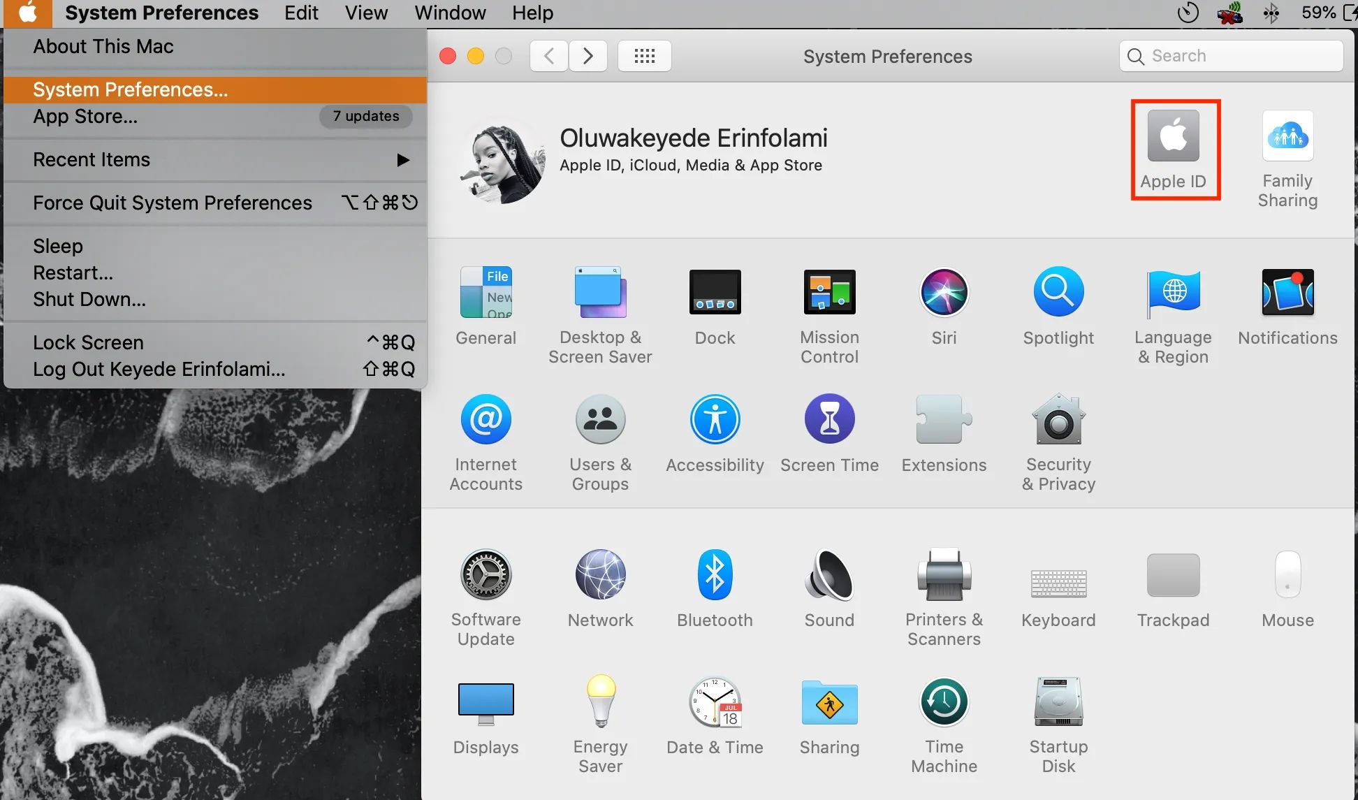 Настройки Apple ID в Системных настройках macOS