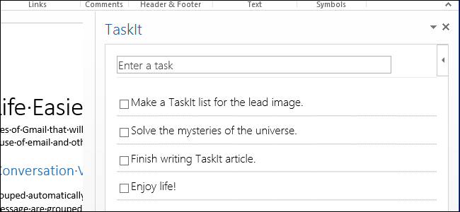 TaskIt в Word 2013 — список дел прямо в документе