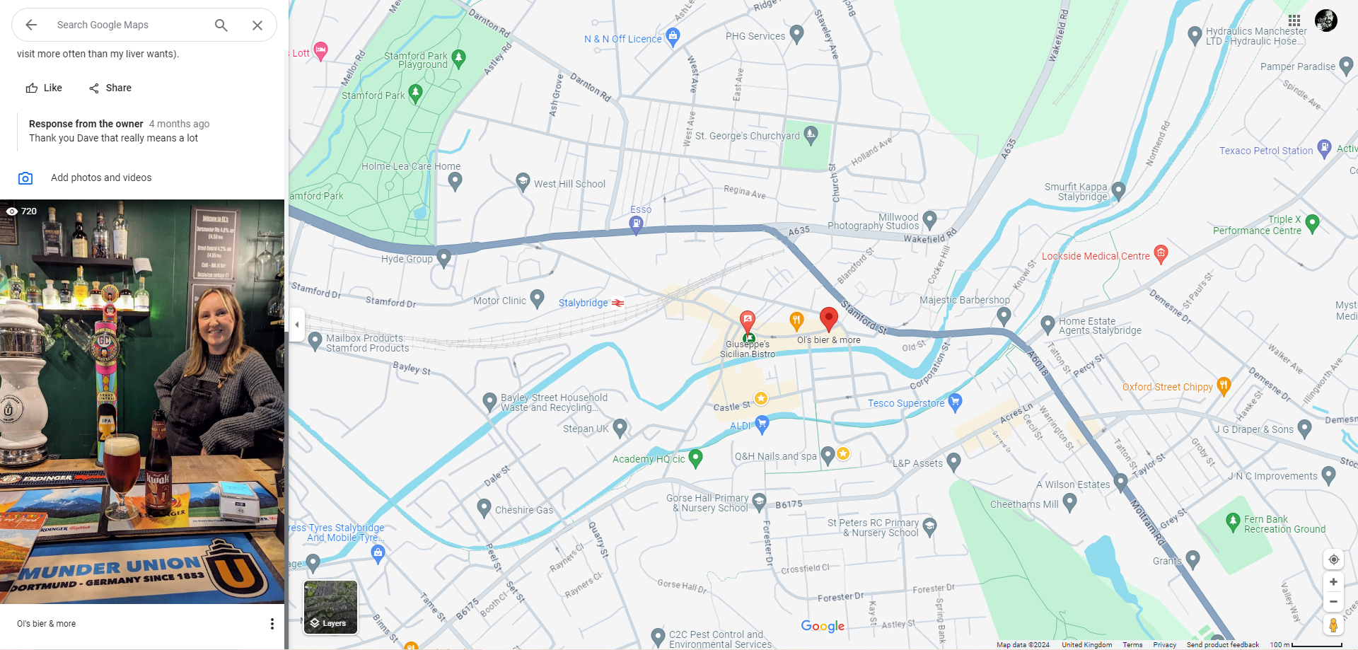 A Google Maps review of OL's Bier in Stalybridge