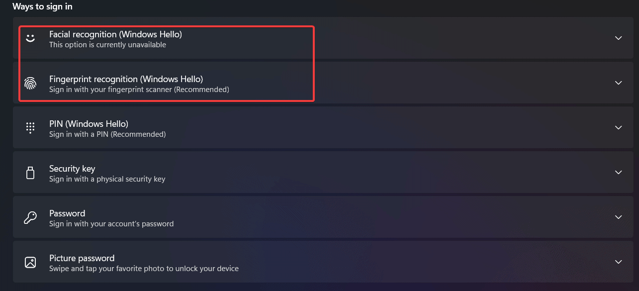 Настройка распознавания лица или отпечатка в Windows Hello