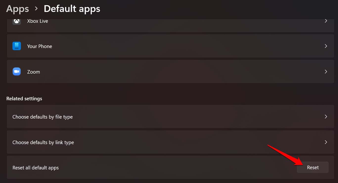 reset default apps