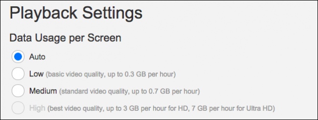 Выбор качества воспроизведения в настройках Netflix