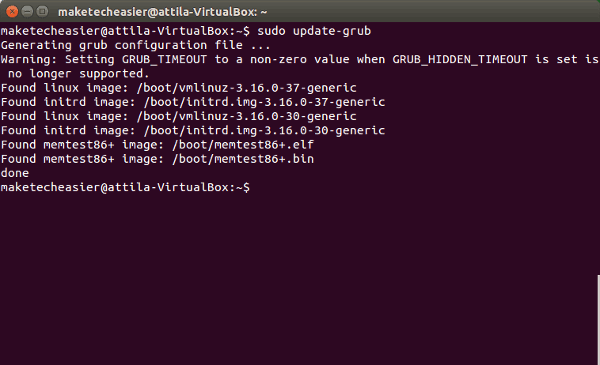 Обновление конфигурации GRUB