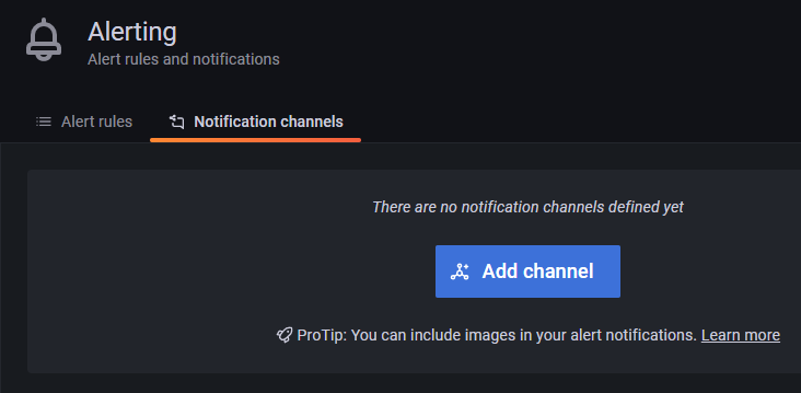 Добавление канала оповещений Grafana