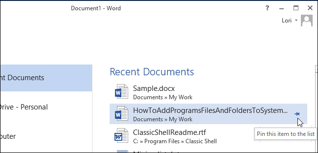 Закрепление недавнего документа
