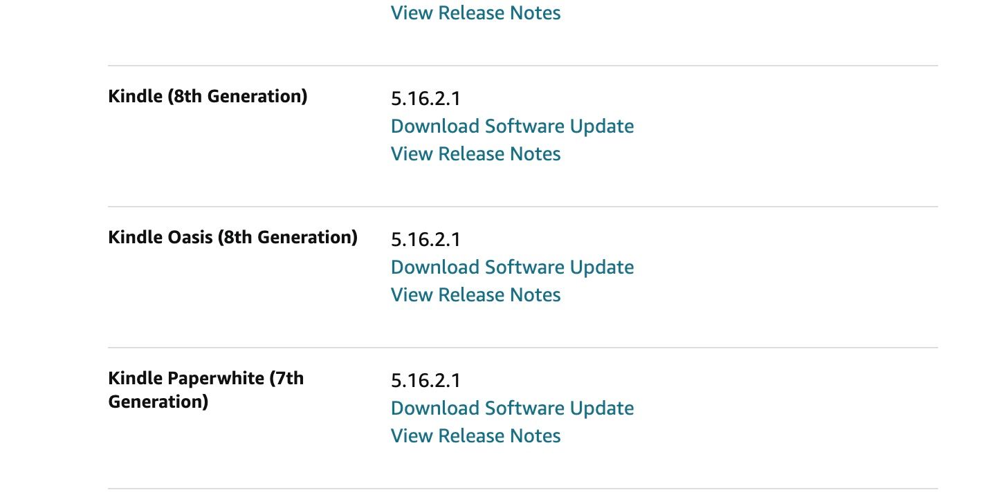 Страница загрузки обновления Kindle на Amazon с опцией Download Software Update для 8-го поколения Kindle