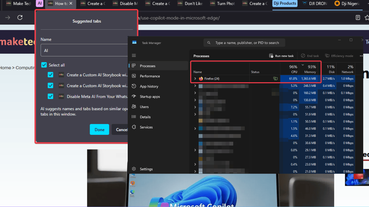 Firefox 141のAIタブグループがCPUを急増させる問題と対処
