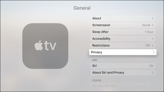 Раздел Конфиденциальность в настройках Apple TV