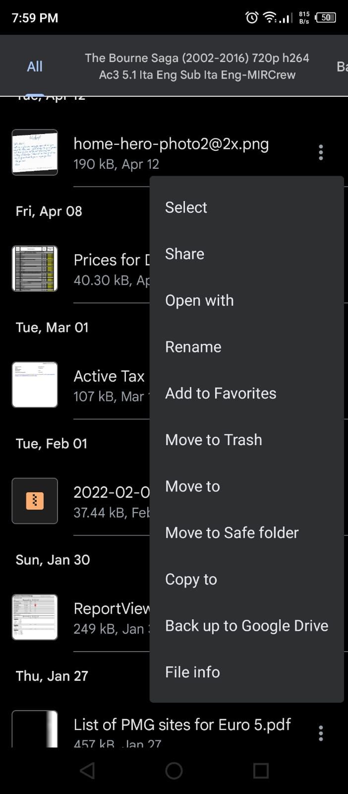 Опции перемещения и копирования в Files by Google