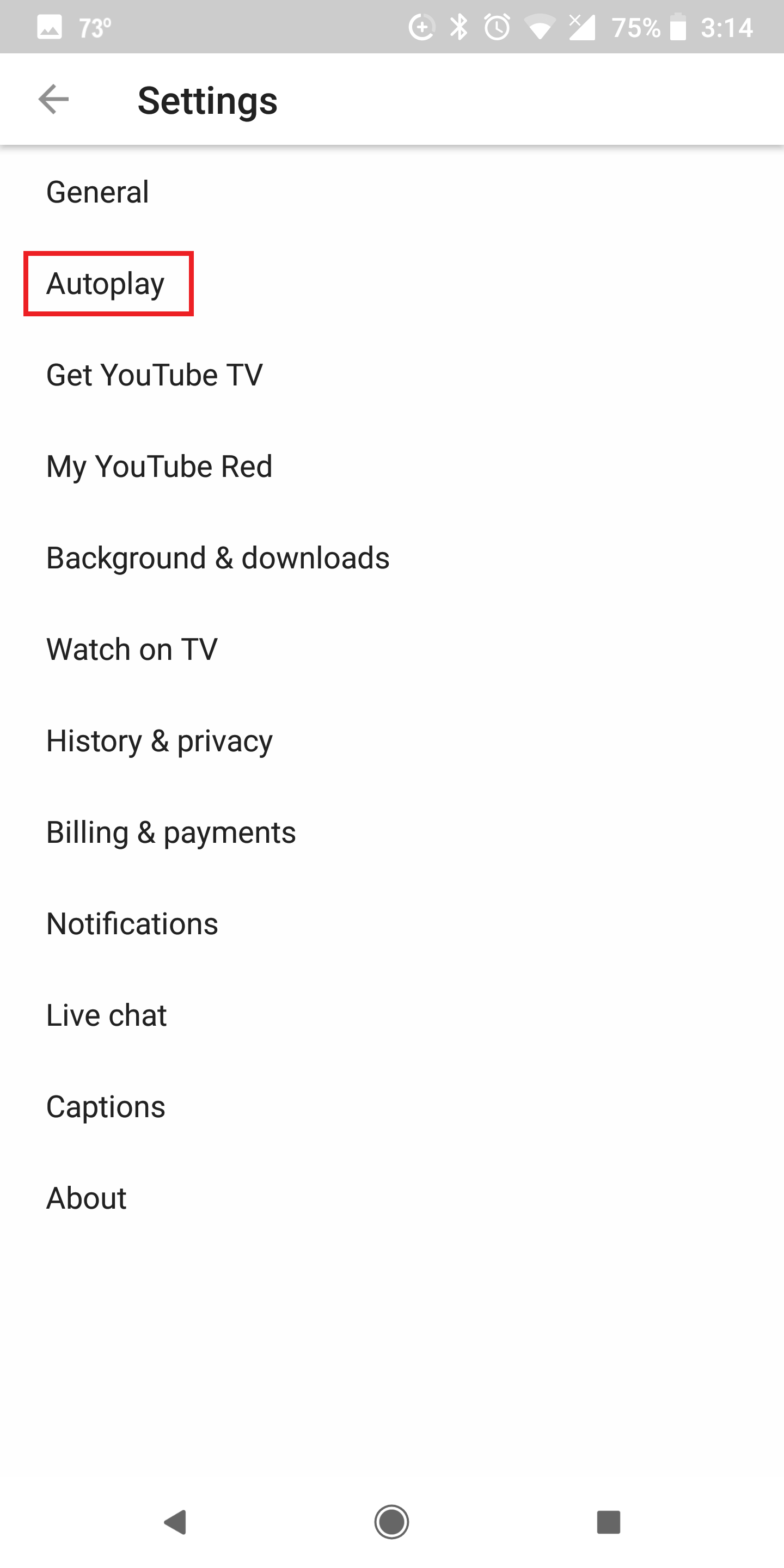 Настройки автозапуска в приложении YouTube — шаг 2