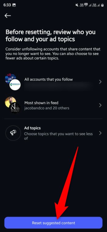 Список предложенных для отписки аккаунтов